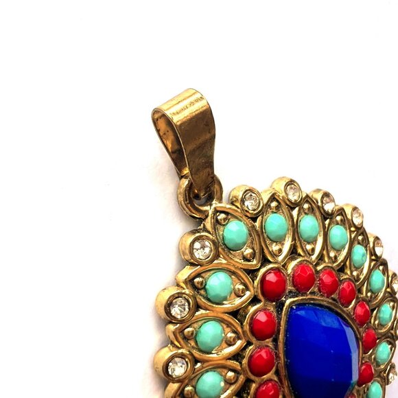 Vintage Peacock Teardrop Pendant, gold plated with beads - Picture 4 of 6